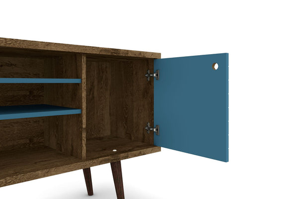 Manhattan Comfort Liberty Mid-Century Modern TV Stand Rustic Brown and Aqua Blue 200AMC93