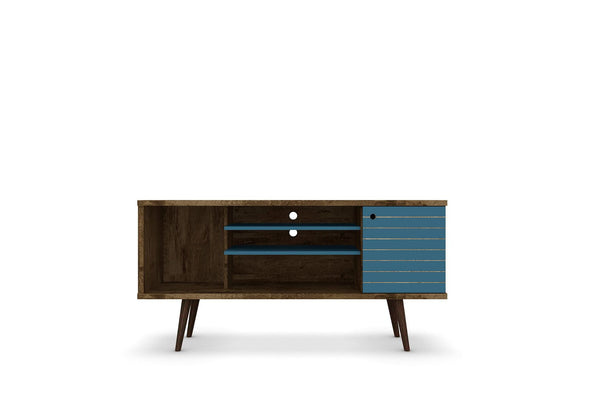 Manhattan Comfort Liberty Mid-Century Modern TV Stand Rustic Brown and Aqua Blue 200AMC93
