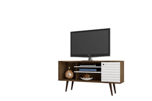 Manhattan Comfort Liberty Mid-Century Modern TV Stand Rustic Brown and White 200AMC96