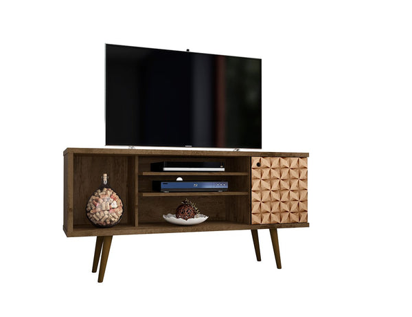 Manhattan Comfort Liberty Mid-Century Modern TV Stand Rustic Brown and 3D Brown Prints 200AMC97