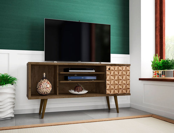 Manhattan Comfort Liberty Mid-Century Modern TV Stand Rustic Brown and 3D Brown Prints 200AMC97