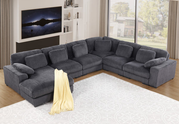 English Elm Elodie Corduroy Modular Sectional with Chaise Eight Pillows for Spacious Living Rooms B2749S00261