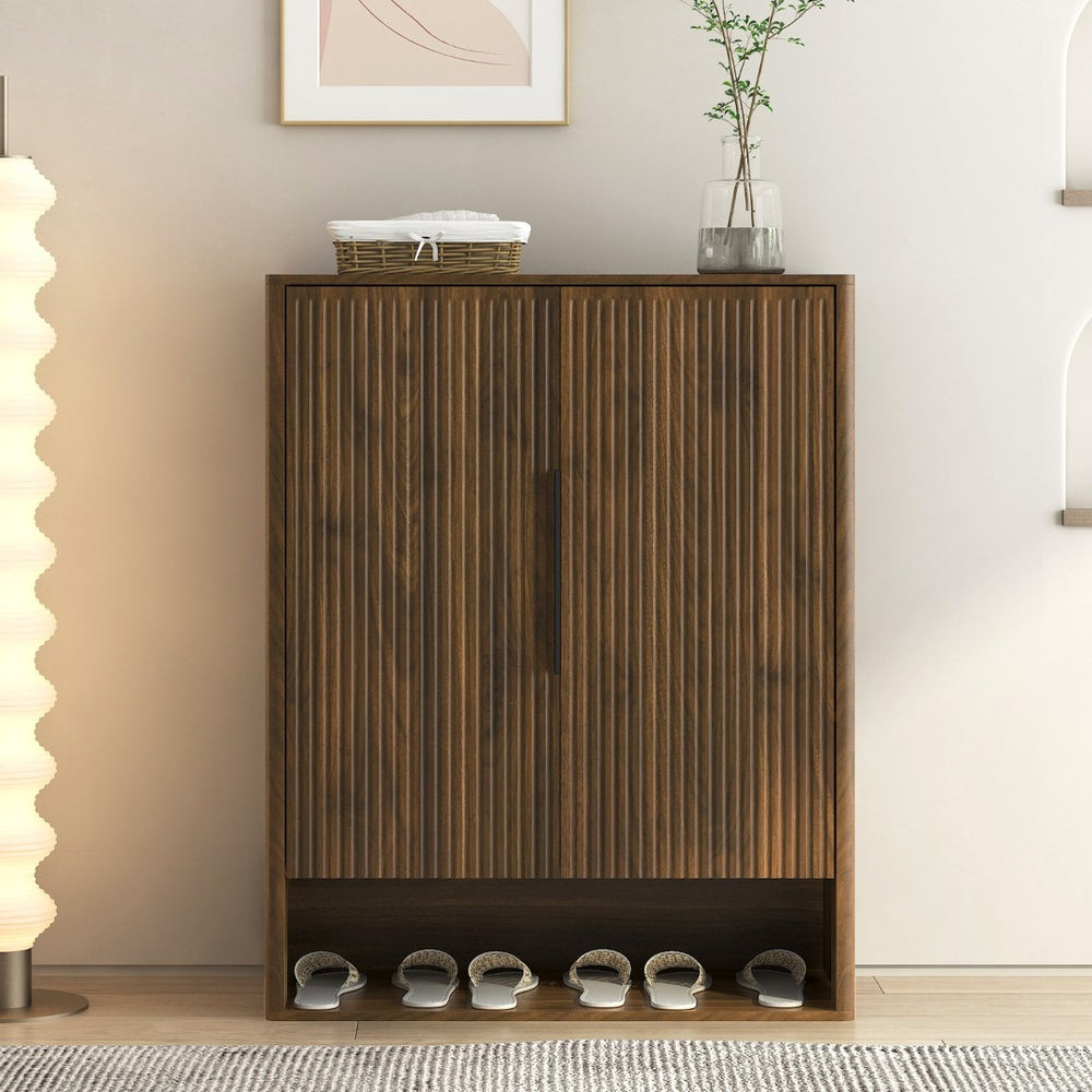 English Elm Shoe Storage Cabinet Wooden Enclosed Organizer with Adjustable Shelves for Entryway W1321P396356
