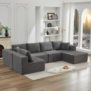 English Elm 106" Cloud Sectional Couch - Modular L-Shape With Right-Facing Chaise, Plush Corduroy, No Assembly! W1143S00022