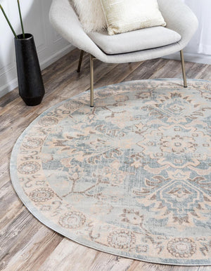 Unique Loom Paris Willow Machine Made Border Rug Light Blue, Beige/Light Blue/Blue/Tan 6' 1" x 6' 1"