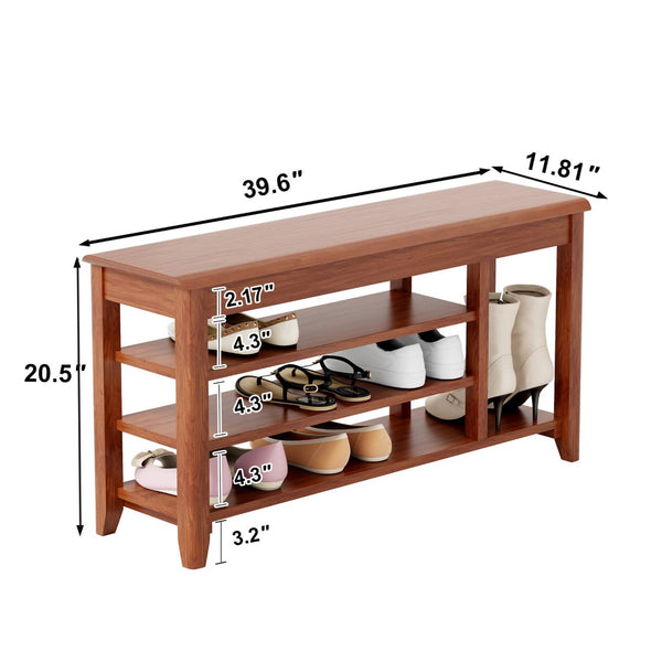 English Elm Adjustable Solid Rubberwood Storage Bench Mid Century Entryway Seat Holds 550 Lbs W2987P337983
