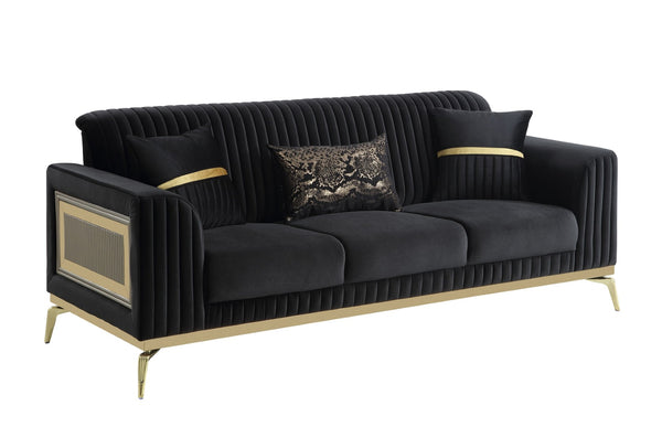 English Elm Antigua Glam Contemporary Sofa with Gold Tone Arms and Plush Foam Seat Cushions Black+Gold B009P417482