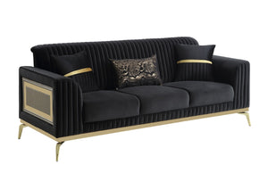 English Elm Antigua Glam 3 Piece Living Room Sofa Set with Plush Cushions and Gold Tone Accents Black+Gold B009S02175