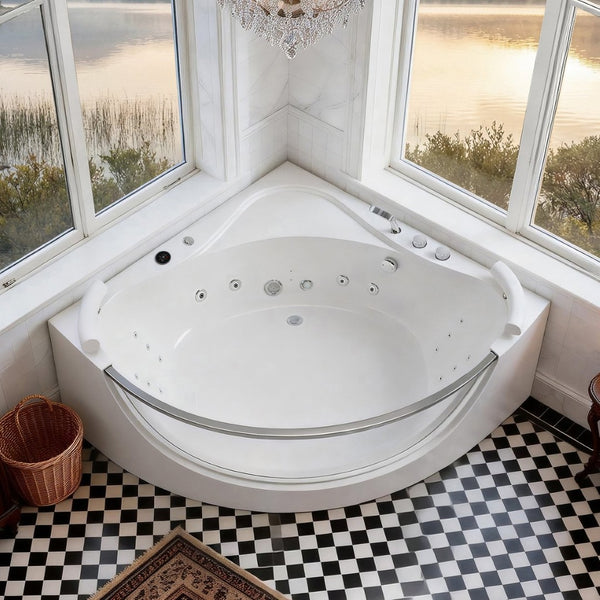 English Elm Korra Two Person Corner Whirlpool Tub Acrylic 16 Jet Spa with Heater and Chromotherapy W5619P449939