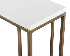 Sunpan Sawyer C-Shaped End Table: Stylish Minimalist Accent for Small Spaces with Unique Concrete Top Antique Brass / White