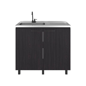English Elm Napoles Freestanding Stainless Steel Utility Sink with Deep Basin for Laundry Rooms Black + Dark Walnut B200S00455