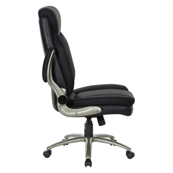 OSP Home Furnishings Big and Tall Ergonomic Office Chair with Lumbar Support Leather Seat 400 Lb Capacity Black ECH14517BT-EC3