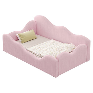 English Elm Upholstered Cloud Toddler Daybed Pink Velvet Safety Rails Kids Bedroom Ages 1 to 6 N899P452424H