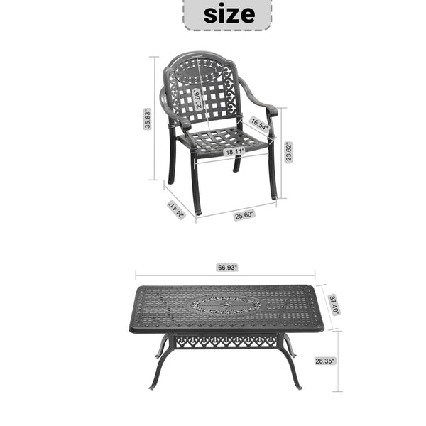 English Elm 5-piece Cast Aluminum Outdoor Dining Set with Ornate Relief Patterned Stackable Chairs W1710S00588