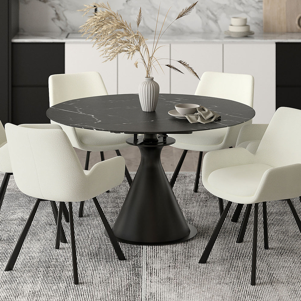 Worldwide Home Furnishings Calisto-extension Dining Table – Transformative Design With Durable Sintered Stone & Marble Finish Black,Black Sintered Stone,Metal 201-110bk