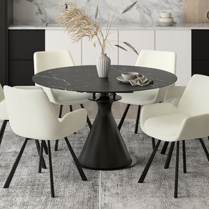 Worldwide Home Furnishings Calisto-extension Dining Table – Transformative Design With Durable Sintered Stone & Marble Finish Black,Black Sintered Stone,Metal 201-110bk