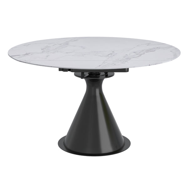 Worldwide Home Furnishings Calisto-extension Dining Table – Transformative Design With Durable Sintered Stone & Marble Finish White,Black Sintered Stone,Metal 201-110wt