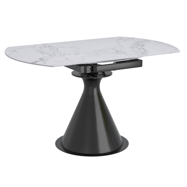 Worldwide Home Furnishings Calisto-extension Dining Table – Transformative Design With Durable Sintered Stone & Marble Finish White,Black Sintered Stone,Metal 201-110wt
