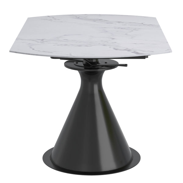 Worldwide Home Furnishings Calisto-extension Dining Table – Transformative Design With Durable Sintered Stone & Marble Finish White,Black Sintered Stone,Metal 201-110wt