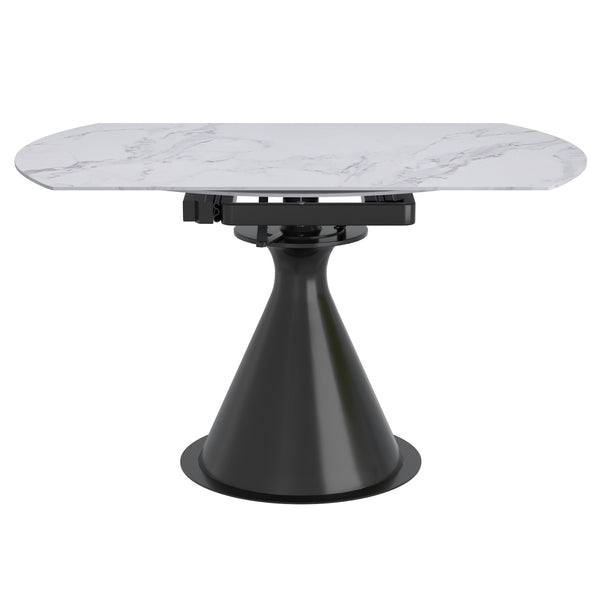Worldwide Home Furnishings Calisto-extension Dining Table – Transformative Design With Durable Sintered Stone & Marble Finish White,Black Sintered Stone,Metal 201-110wt