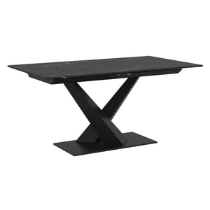 Worldwide Home Furnishings Julius-extension Dining Table | Stylish & Durable With Easy One-handed Mechanism For 8-10 Seats Black,Black Sintered Stone,Metal 201-111bk