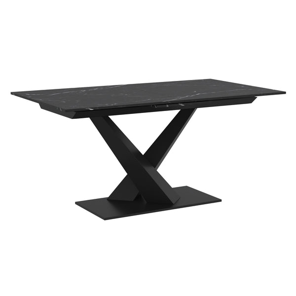 Worldwide Home Furnishings Julius-extension Dining Table | Stylish & Durable With Easy One-handed Mechanism For 8-10 Seats Black,Black Sintered Stone,Metal 201-111bk