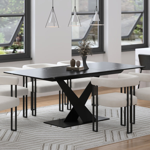 Worldwide Home Furnishings Julius-extension Dining Table | Stylish & Durable With Easy One-handed Mechanism For 8-10 Seats Black,Black Sintered Stone,Metal 201-111bk