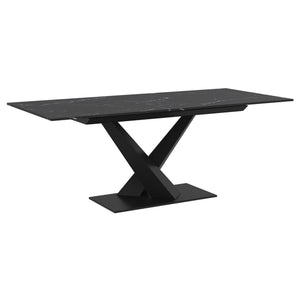 Worldwide Home Furnishings Julius-extension Dining Table | Stylish & Durable With Easy One-handed Mechanism For 8-10 Seats Black,Black Sintered Stone,Metal 201-111bk