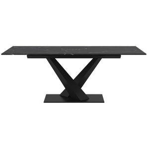Worldwide Home Furnishings Julius-extension Dining Table | Stylish & Durable With Easy One-handed Mechanism For 8-10 Seats Black,Black Sintered Stone,Metal 201-111bk