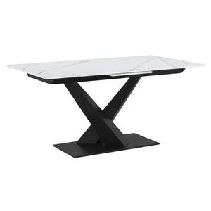Worldwide Home Furnishings Julius-extension Dining Table | Stylish & Durable With Easy One-handed Mechanism For 8-10 Seats White,Black Sintered Stone,Metal 201-111wt