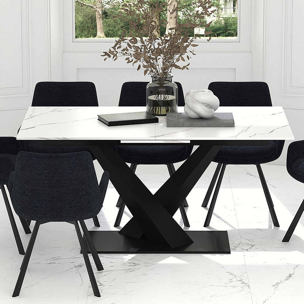 Worldwide Home Furnishings Julius-extension Dining Table | Stylish & Durable With Easy One-handed Mechanism For 8-10 Seats White,Black Sintered Stone,Metal 201-111wt