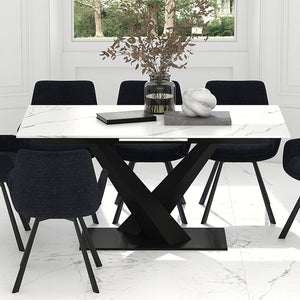 Worldwide Home Furnishings Julius-extension Dining Table | Stylish & Durable With Easy One-handed Mechanism For 8-10 Seats White,Black Sintered Stone,Metal 201-111wt