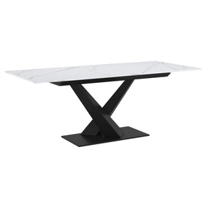 Worldwide Home Furnishings Julius-extension Dining Table | Stylish & Durable With Easy One-handed Mechanism For 8-10 Seats White,Black Sintered Stone,Metal 201-111wt