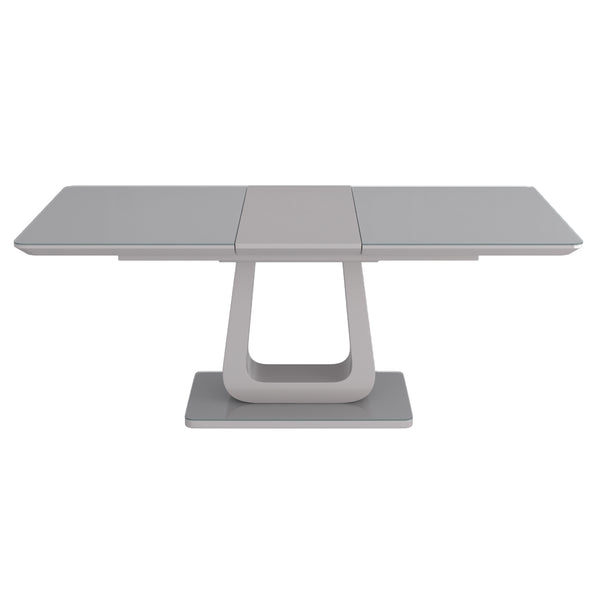 Worldwide Home Furnishings Corvus-extension Dining Table - Stylish Warm Grey With Easy Extension & Modern Pedestal Base Warm Grey Engineered Wood,Glass 201-159wgy