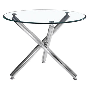 Worldwide Home Furnishings Solara Contemporary 40" Round Dining Table With Clear Glass Top & Sturdy Chrome Legs For Small Spaces Chrome Metal,Glass 201-160-40