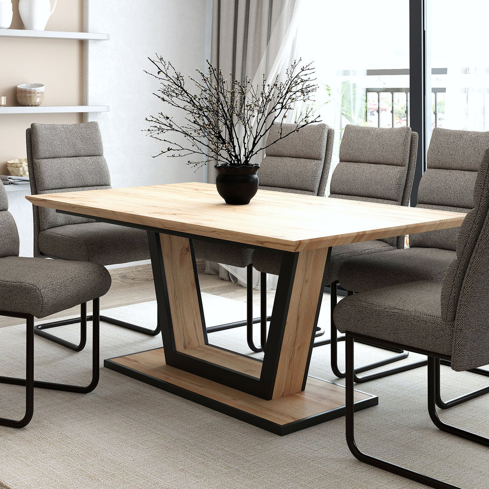 Worldwide Home Furnishings Forna-extension Dining Table - Stylish Natural Wood With Easy One-hand Mechanism For Extra Guests Natural,Black Engineered Wood,Metal 201-161nat