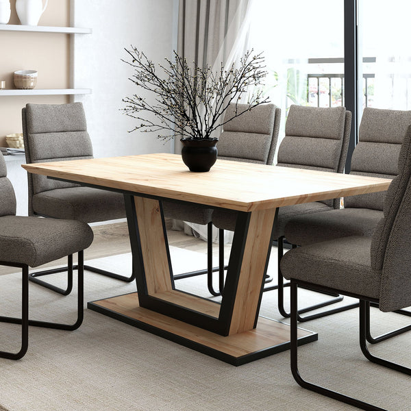 Worldwide Home Furnishings Forna-extension Dining Table - Stylish Natural Wood With Easy One-hand Mechanism For Extra Guests Natural,Black Engineered Wood,Metal 201-161nat