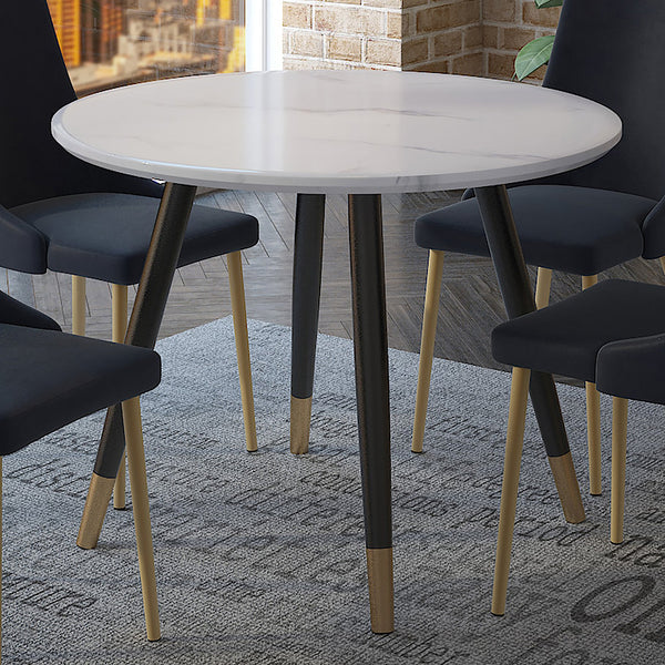 Worldwide Home Furnishings Emery-round Marble-look Dining Table With Aged Gold Accents - Stylish Contemporary Design White Faux Marble,Black Engineered Wood,Laminated Veneer,Metal 201-294rnd-wt