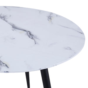 Worldwide Home Furnishings Emery-round Marble-look Dining Table With Aged Gold Accents - Stylish Contemporary Design White Faux Marble,Black Engineered Wood,Laminated Veneer,Metal 201-294rnd-wt