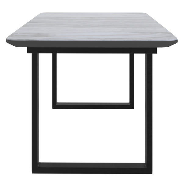 Worldwide Home Furnishings Gavin-extension Modern Dining Table With Marble-look Glass Top & Self-storing Extension For 8+ Guests Black,Faux Marble Glass,Metal,Engineered Wood 201-360bk