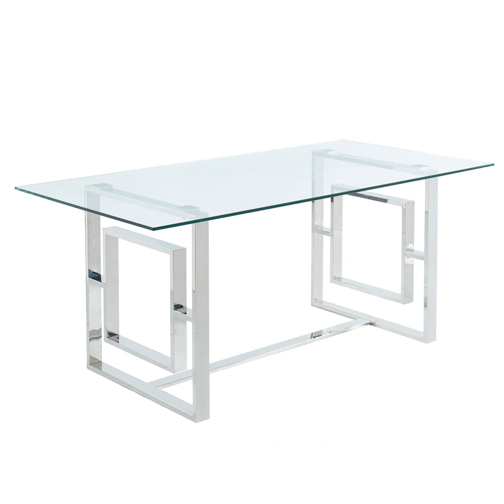 Worldwide Home Furnishings Eros-dining Table - Contemporary Silver Glass Top With Geometric Legs, Seats 6 Comfortably Silver Metal,Glass 201-482ch