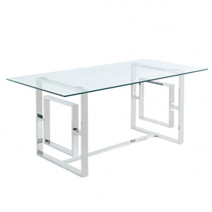 Worldwide Home Furnishings Eros-dining Table - Contemporary Silver Glass Top With Geometric Legs, Seats 6 Comfortably Silver Metal,Glass 201-482ch