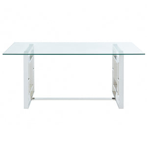 Worldwide Home Furnishings Eros-dining Table - Contemporary Silver Glass Top With Geometric Legs, Seats 6 Comfortably Silver Metal,Glass 201-482ch