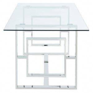 Worldwide Home Furnishings Eros-dining Table - Contemporary Silver Glass Top With Geometric Legs, Seats 6 Comfortably Silver Metal,Glass 201-482ch