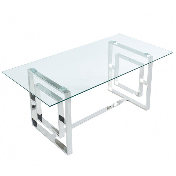Worldwide Home Furnishings Eros-dining Table - Contemporary Silver Glass Top With Geometric Legs, Seats 6 Comfortably Silver Metal,Glass 201-482ch
