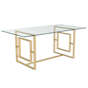 Worldwide Home Furnishings Eros-dining Table-gold: Contemporary Glass Top With Stunning Geometric Legs, Seats 6 Comfortably! Gold Metal,Glass 201-482gl