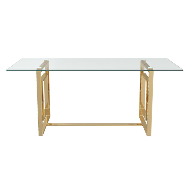 Worldwide Home Furnishings Eros-dining Table-gold: Contemporary Glass Top With Stunning Geometric Legs, Seats 6 Comfortably! Gold Metal,Glass 201-482gl