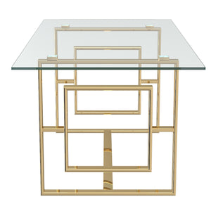 Worldwide Home Furnishings Eros-dining Table-gold: Contemporary Glass Top With Stunning Geometric Legs, Seats 6 Comfortably! Gold Metal,Glass 201-482gl