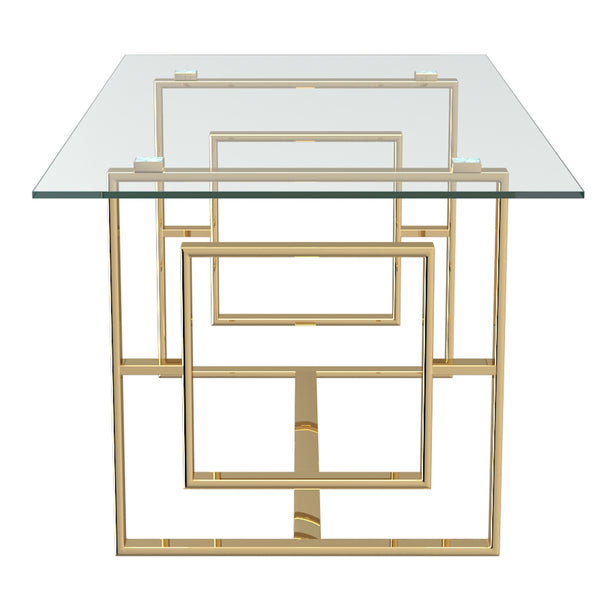 Worldwide Home Furnishings Eros-dining Table-gold: Contemporary Glass Top With Stunning Geometric Legs, Seats 6 Comfortably! Gold Metal,Glass 201-482gl