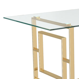Worldwide Home Furnishings Eros-dining Table-gold: Contemporary Glass Top With Stunning Geometric Legs, Seats 6 Comfortably! Gold Metal,Glass 201-482gl